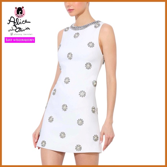 Alice + Olivia Dresses & Skirts - Alice + Olivia Clyde Off White Floral Embellished Mini Dress